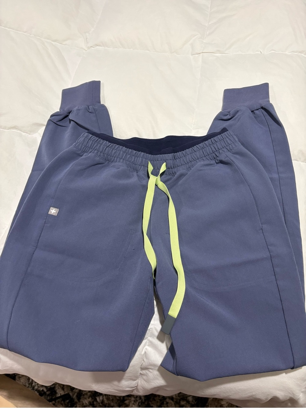 Figs XXS/P Women's Slate Blue Jogger Pants with Lime Drawstring